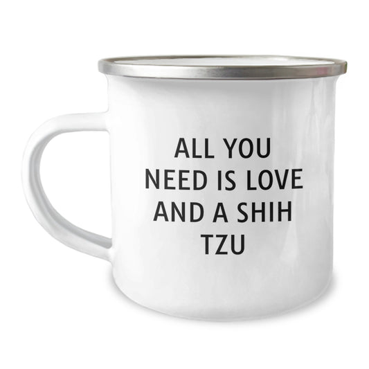Funny Shih Tzu Dog Christmas Unique Gifts for Shih Tzu Dog Lovers - Love is the Best Camping Mug, Gifts from Friends to Family - Image 1