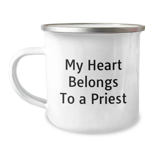 Funny Priest Gifts - 'My Heart Belongs To A Priest' Insulated Stainless Steel Camping Mug, Birthday Unique Gifts from Men to Priest, Perfect for Priest Enthusiasts - Image 1