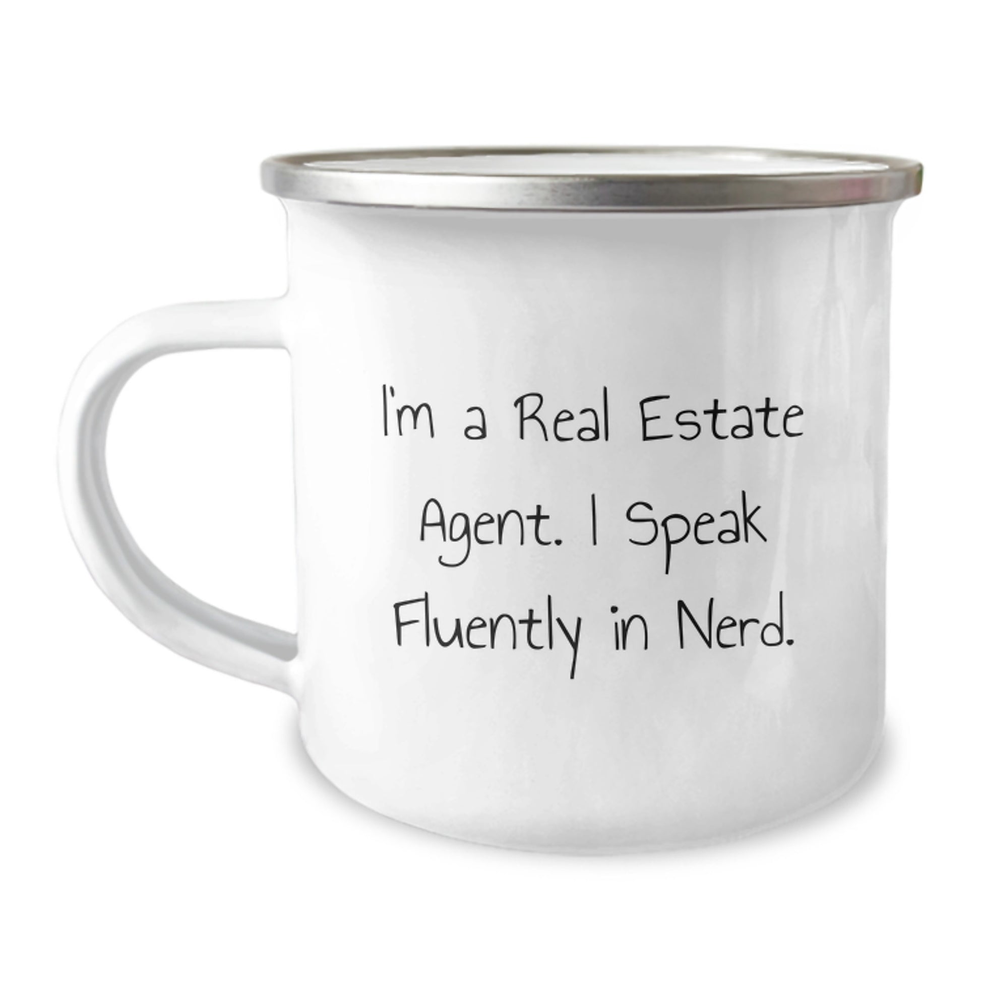Funny Gifts from Men to Real Estate Agent Friends - 'I Speak Fluently In genius.' - Camping Mug for Graduation Unique Gifts - Image 1