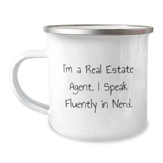 Funny Gifts from Men to Real Estate Agent Friends - 'I Speak Fluently In genius.' - Camping Mug for Graduation Unique Gifts - Image 1