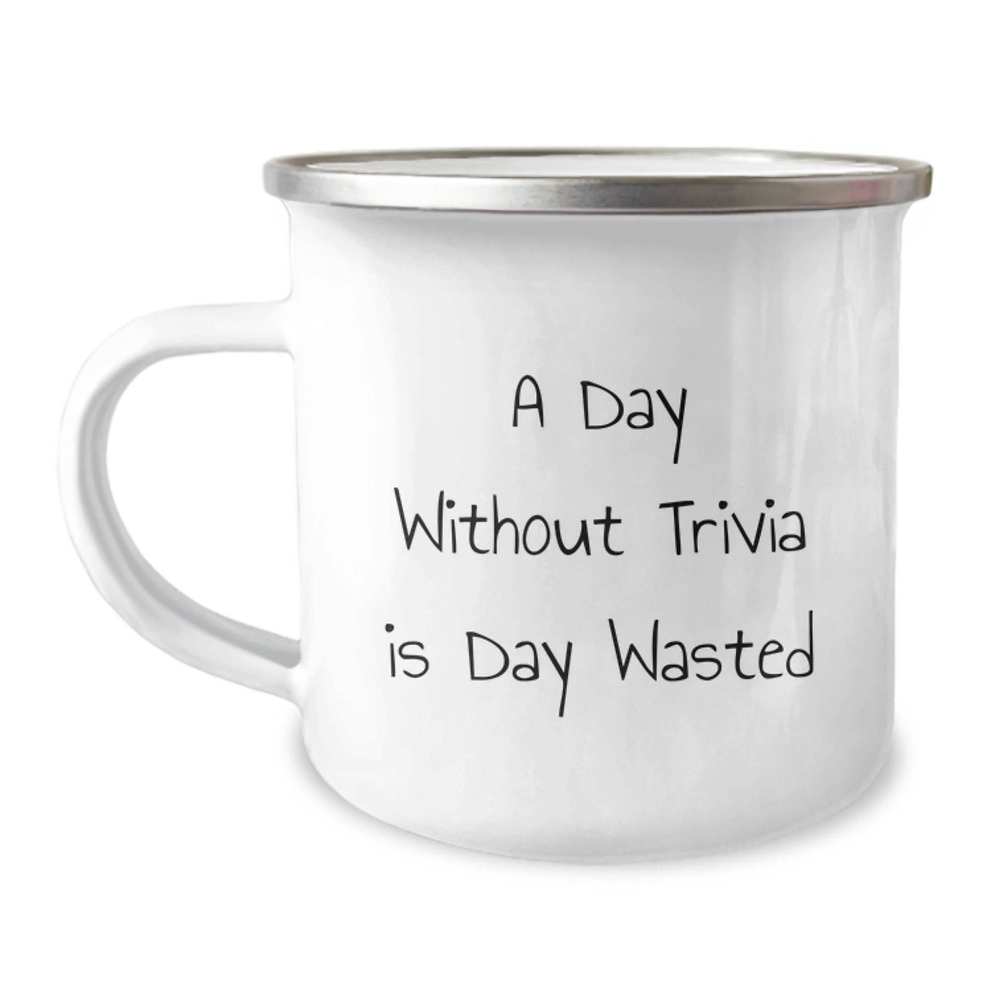Trivia Fan Gifts for Men, Funny Trivia Quote, 'A Day Without Trivia Is Day Wasted' Camping Mug, Birthday Unique Gifts, Gifts from Friends, Trivia Lover Mug - Image 1