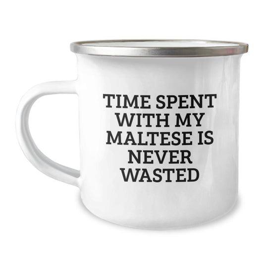 Unique Maltese Dog Camping Mug Gift for Women Friends from Family on Birthday - Image 1