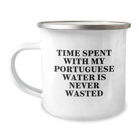 Funny Portuguese Water Dog Gifts for Men, Birthday Unique Gifts from Friends to Portuguese Water Dog Lovers, Camping Mug Quote Time Spent With My Portuguese Water Is Never Wasted - Image 1
