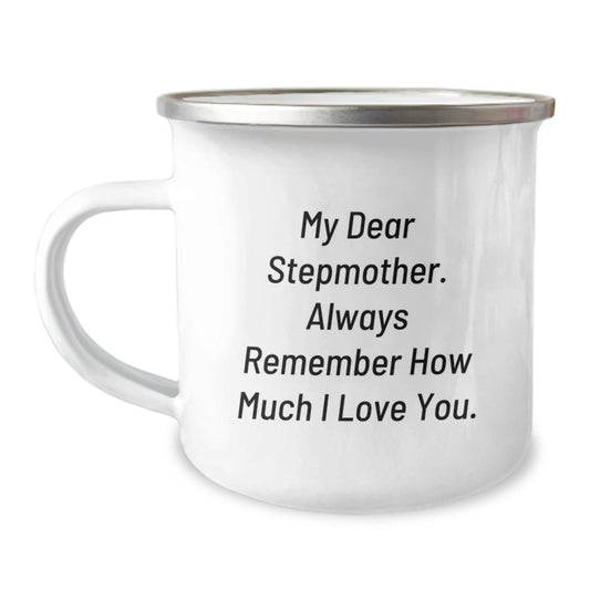 Funny Stepmother Gifts from Men for Birthday Unique Stepmother Love Quote Camping Mug, 12 oz Stainless Steel with Enamel Finish - Image 1