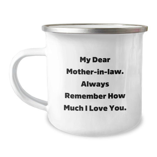 Funny Mom-in-law Camping Mug Gifts from Men for Mom-in-law Birthday Unique Gifts with Inspirational Quote, Camping Mug, 12oz, Stainless Steel with Enamel Finish - Image 1