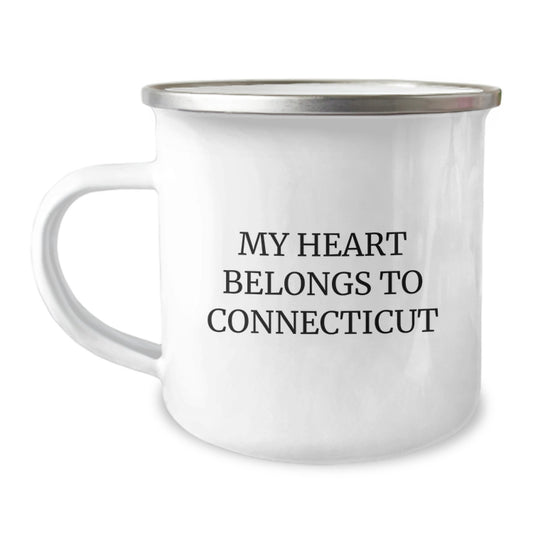 Connecticut Lovers' Funny Camping Mug, 'My Heart Belongs To Connecticut' for Birthday Unique Gifts from Friends to Connecticut Enthusiasts - Connecticut Gifts, Men's Birthday Unique Gifts - Image 1