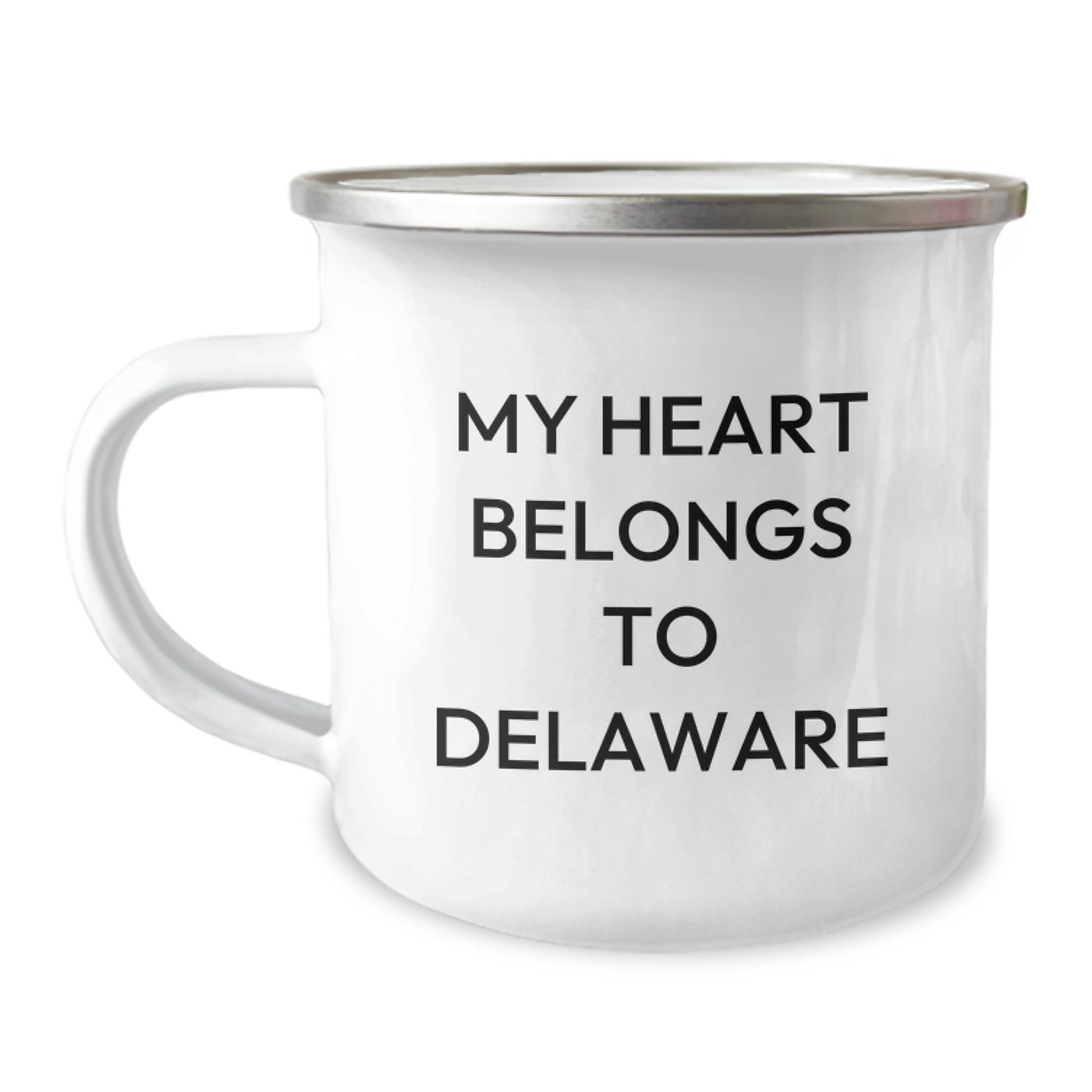 Delaware Lovers Gifts from Family, Friends or Coworkers - My Heart Belongs To Delaware Camping Mug, 12 oz Stainless Steel with Enamel Finish - Image 1