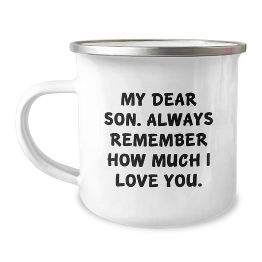 Funny Son Gifts, Camping Mug for Outdoor Enthusiasts - Gifts from Mom - Son Love Quotes, Funny Son Camping Mug, Unique Gifts for Son's Birthday - Perfect Unique Son Gifts for Men - Image 1