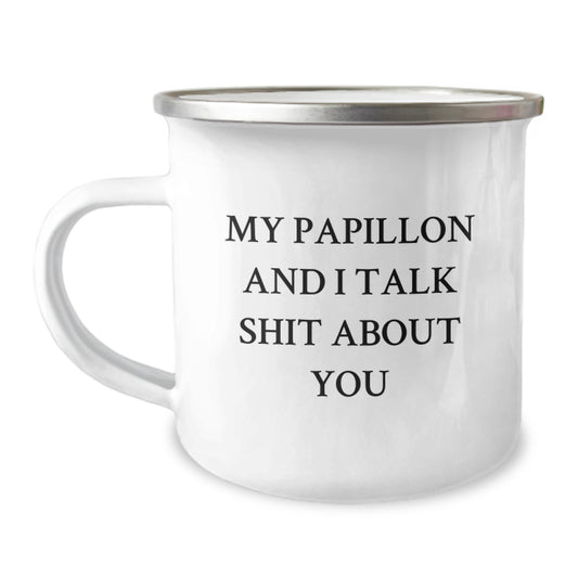 Funny Papillon Dog Gifts for Men, Papillon Dog Camping Mug with Quirky Quote, Gifts from Friends to Papillon Dog Lovers, Unique Father's Day Unique Gifts - Image 1