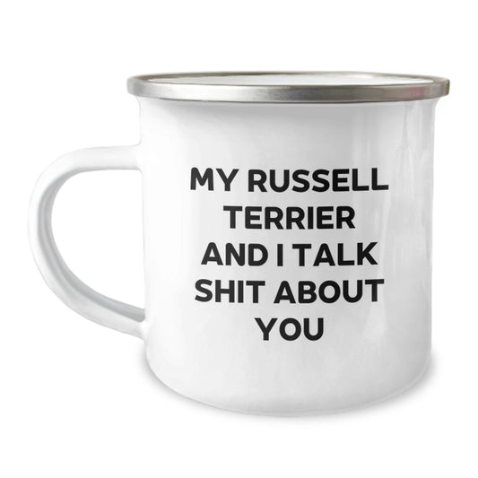 Funny Russell Terrier Dog Camping Mug for Men - Gift Ideas for Dad on Father's Day - Unique Gifts from Family and Friends - Image 1