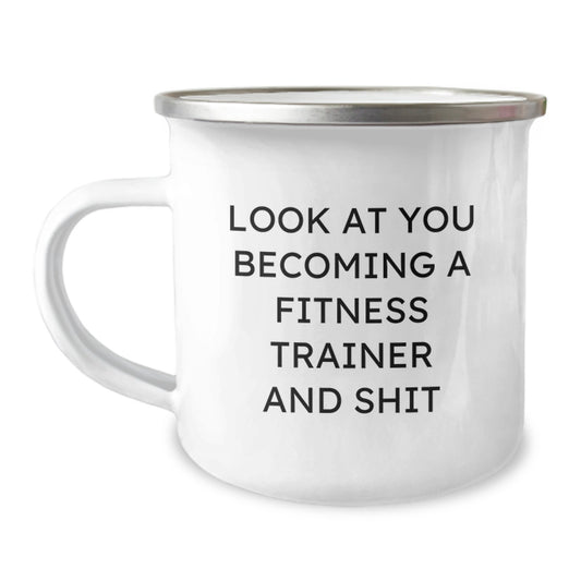 Funny Fitness Trainer Gifts from Friends for Men, Unique Camping Mug with Quirky Quote, Christmas Unique Treasures - Image 1