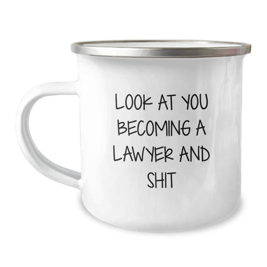 Funny Lawyer Gifts for Him - 'Look At You Becoming A Lawyer And Shit' Enamel Camping Mug, Christmas Unique Gifts from Friends, Family, Coworkers to Lawyer, Men, Women - Image 1