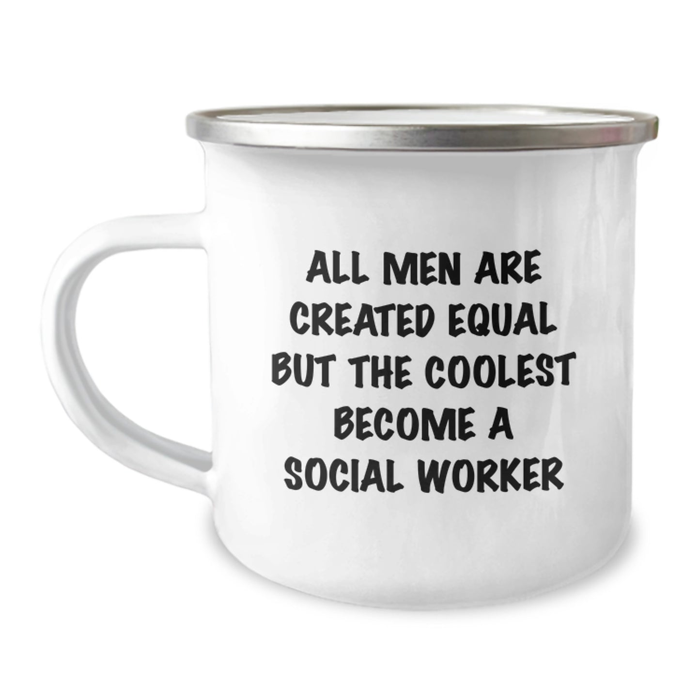 Funny Social Worker Gifts for Men, Camping Mug - 'All Men Are Created Equal But The Coolest Become A Social Worker', Birthday Unique Gifts for Coworkers from Family - Image 1