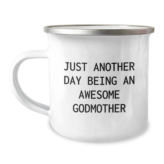 Funny Godmother Gifts from Men, Cute Camping Mug for Godmother on Birthday with Inspirational Quote, Gifts for Godmother - Image 1