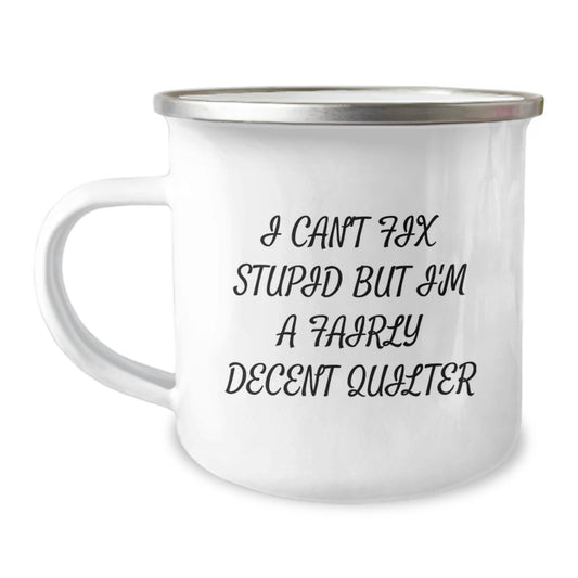 Quilter Humor Camping Mug Funny Gifts from Men to Quilter Friends on Valentine's - Image 1