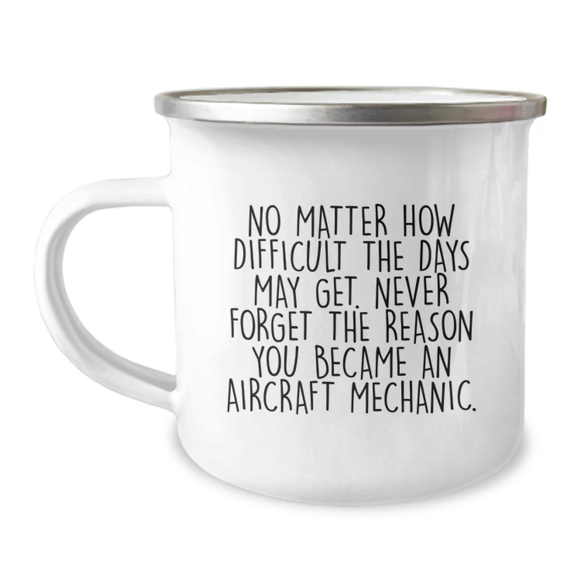 Aircraft Mechanic Gifts for Men, Funny Graduation Unique Gifts from Family, 'No Matter How Difficult The Days May Get. Never Forget The Reason You Became An Aircraft Mechanic.' Camping Mug - Image 1