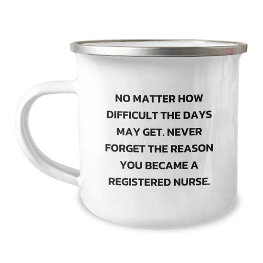 Gifts from Family for Registered Nurse Graduation Unique Camping Mug with Inspirational Quote - 'No Matter How Difficult The Days May Get, Never Forget The Reason You Became A Registered Nurse.' - Image 1