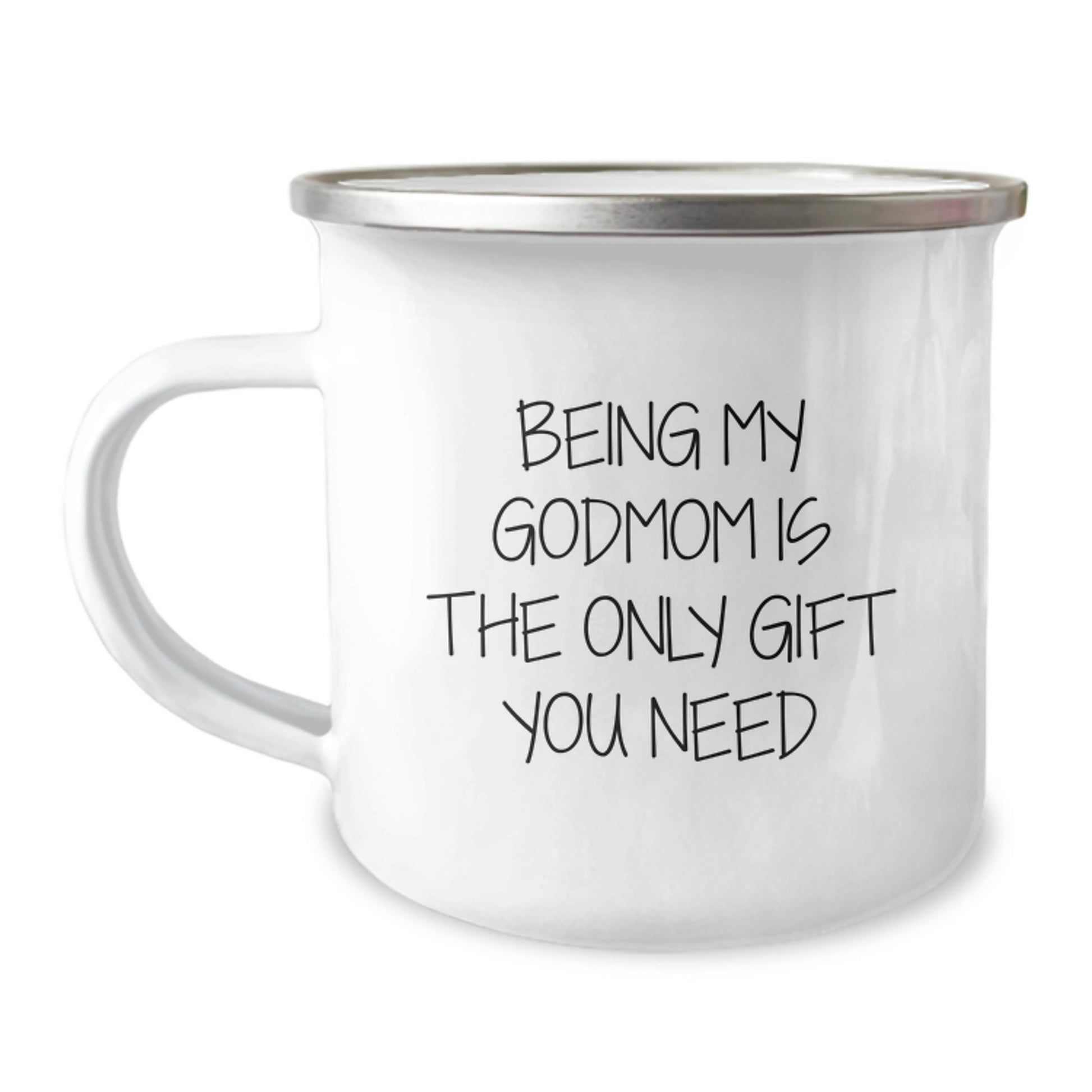 Godmom Keepsake Camping Mug for Him Birthday Gift 12oz Enamel - Image 1