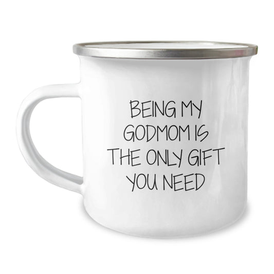 Godmom Keepsake Camping Mug for Him Birthday Gift 12oz Enamel - Image 1