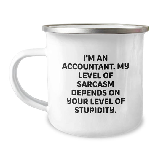 Funny Accountant Gifts from Friends for Him, 'Sarcasm Level' Stainless Steel Camping Mug, Birthday Unique Gifts - Image 1