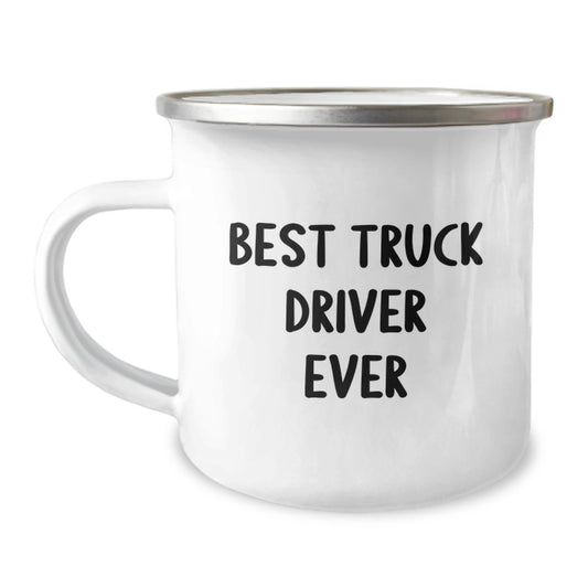 Funny Truck Driver Gifts for Men, Best Truck Driver Ever Quote Enamel Camping Mug, Christmas Unique Presents for Truckers - Image 1
