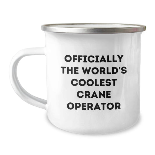 Funny Crane Operator Gifts from Friends and Family for Him - Officially The World's Coolest Crane Operator Enamel Camping Mug - Image 1