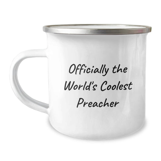 Cool Preacher Camping Mug Gifts from Friends - Officially The World's Coolest Preacher - Funny Birthday Mugs for Him - Image 1