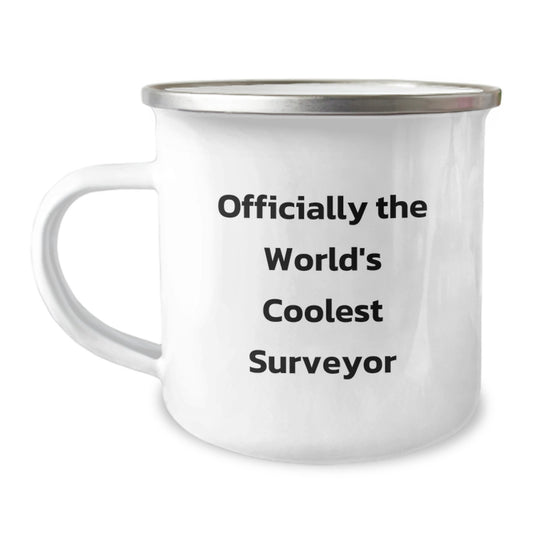 Funny Surveyor Birthday Unique Gifts from Friends - 'Officially The World's Coolest Surveyor' Camping Mug for Surveyor Enthusiasts - Image 1
