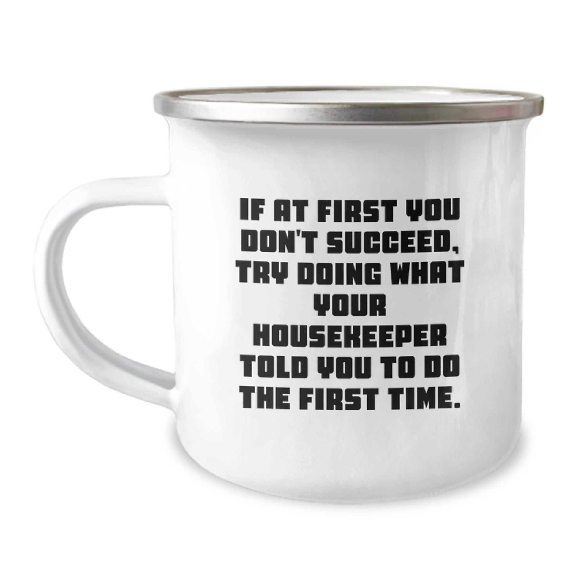 Housekeeper Camping Mug Keepsake Birthday Gift for Him with Enamel - Image 1