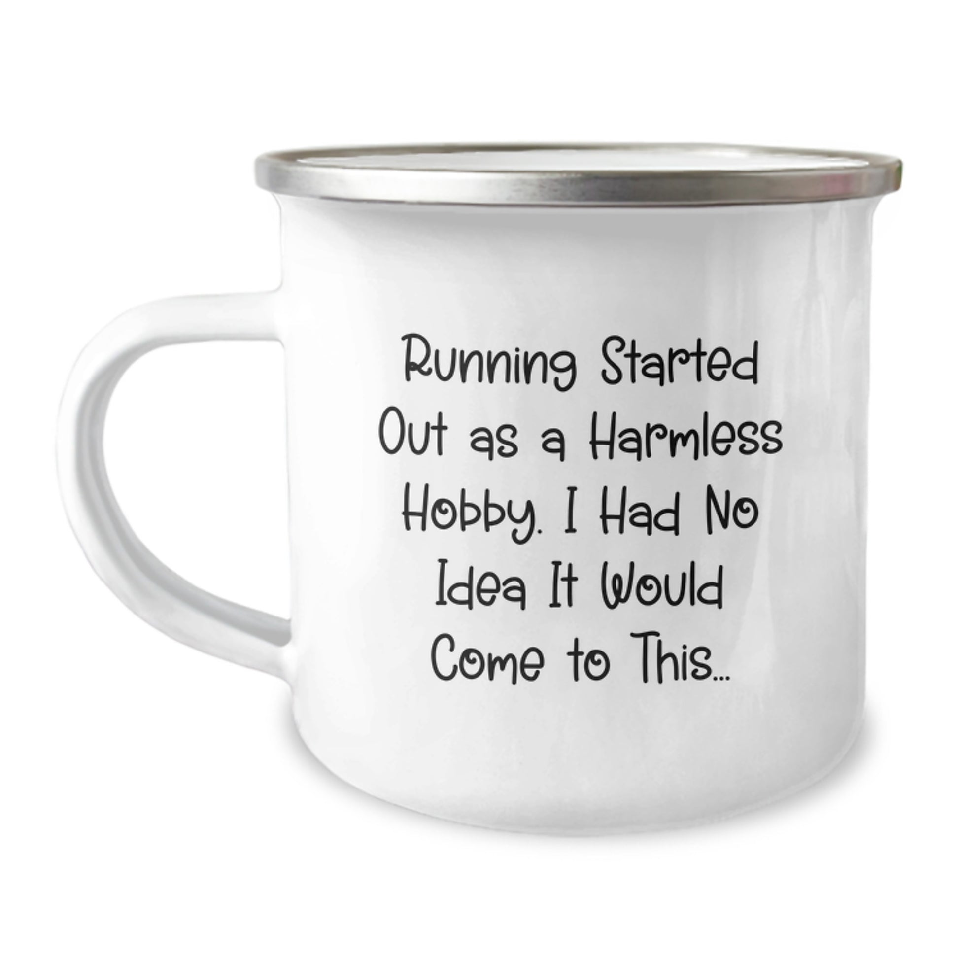 Funny Running Gifts from Friends for Birthday, 'Running Started Out As A Harmless Hobby...' Camping Mug - Image 1