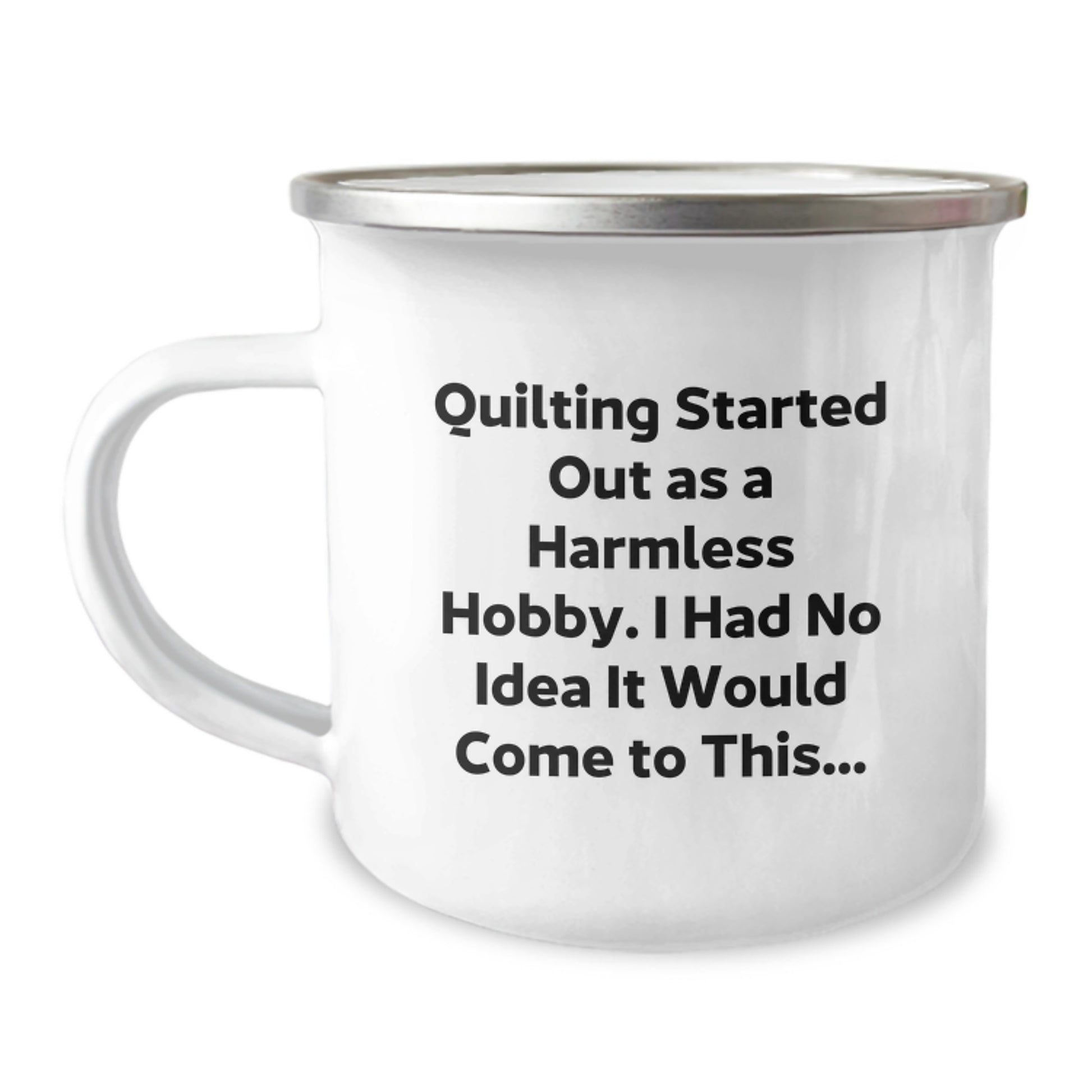 Quilting Keepsake Camping Mug for Him Birthday Gift Stainless Enamel - Image 1