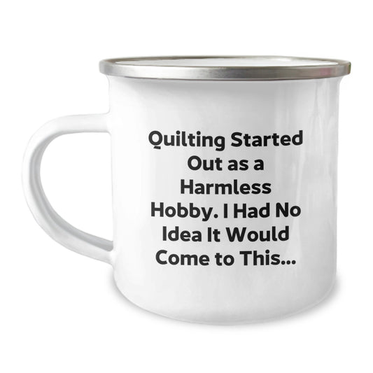 Quilting Keepsake Camping Mug for Him Birthday Gift Stainless Enamel - Image 1