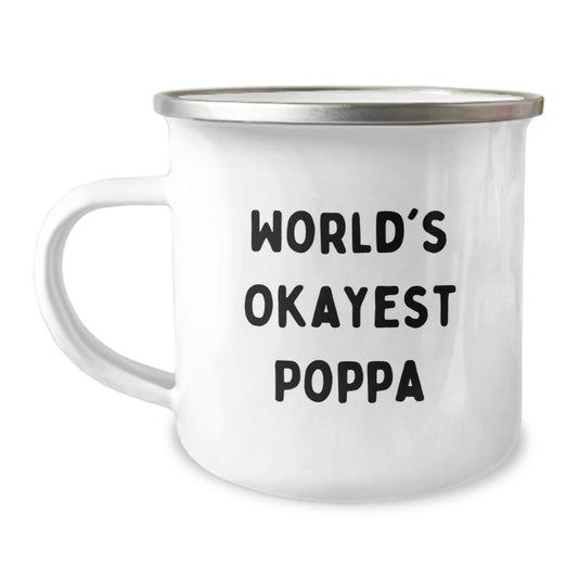 Funny World's Okayest Poppa Camping Mug Gifts from Men to Poppa on Birthday - Image 1
