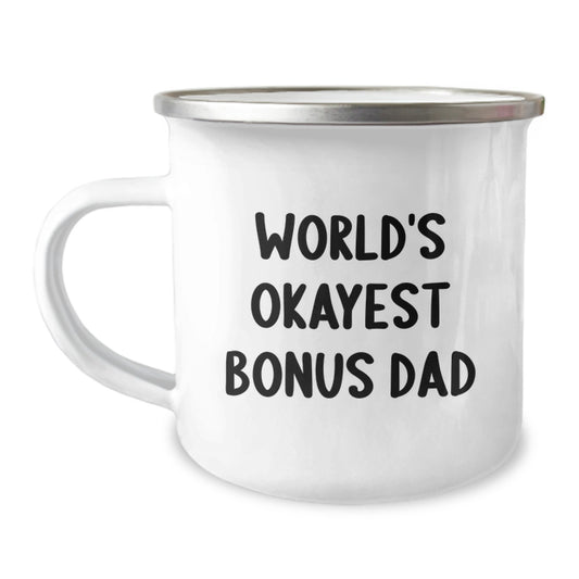 Birthday Gift World's Okayest Bonus Dad Camping Mug for Dad Present - Image 1