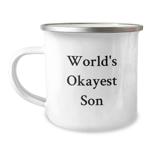 Son's Birthday Unique Gift, World's Okayest Son Camping Mug, Funny Quote, Unique Birthday Unique Gift for Men, Gifts from Family - Image 1