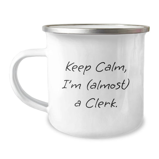 Quirky Novelty Clerk Camping Mug for Friends Birthday Fun Gift - Image 1
