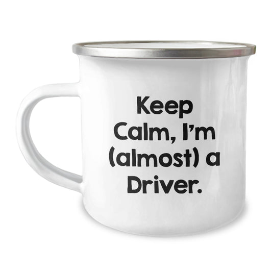 Novelty Driver Mug for Friends Bday Gift – Keep Calm I'm Almost a Driver - Image 1