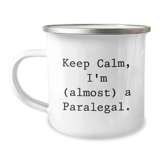 Paralegal Camping Mug for Him Birthday Gift – Keep Calm, I'm (almost) A - Image 1
