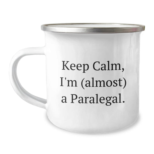 Birthday Gift for Her Paralegal Camping Mug – Keep Calm, I'm (almost) A - Image 1