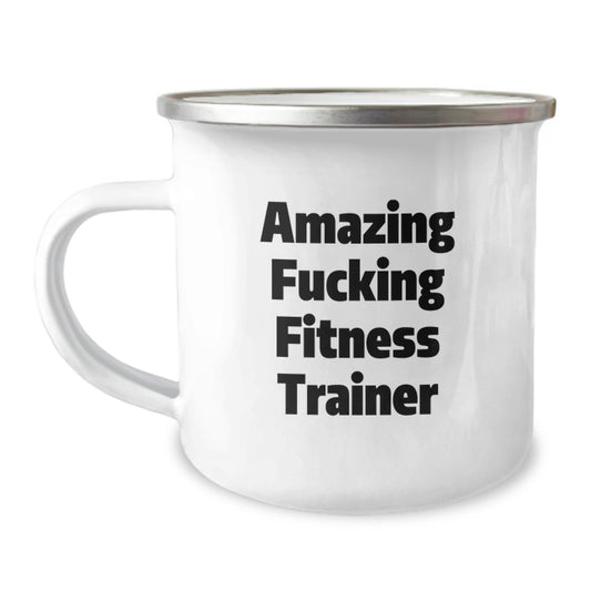 Funny Fitness Trainer Gifts from Friends - 'Amazing F--king Fitness Trainer' Quote on Camping Mug for Birthday - Image 1