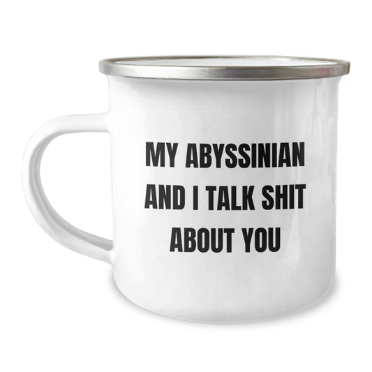 Funny Abyssinian Cat Gifts, Unique Valentine's Unique Gifts from Men to Friends, Camping Mug with Sassy Quote 'My Abyssinian And I Talk Shit About You' - Image 1