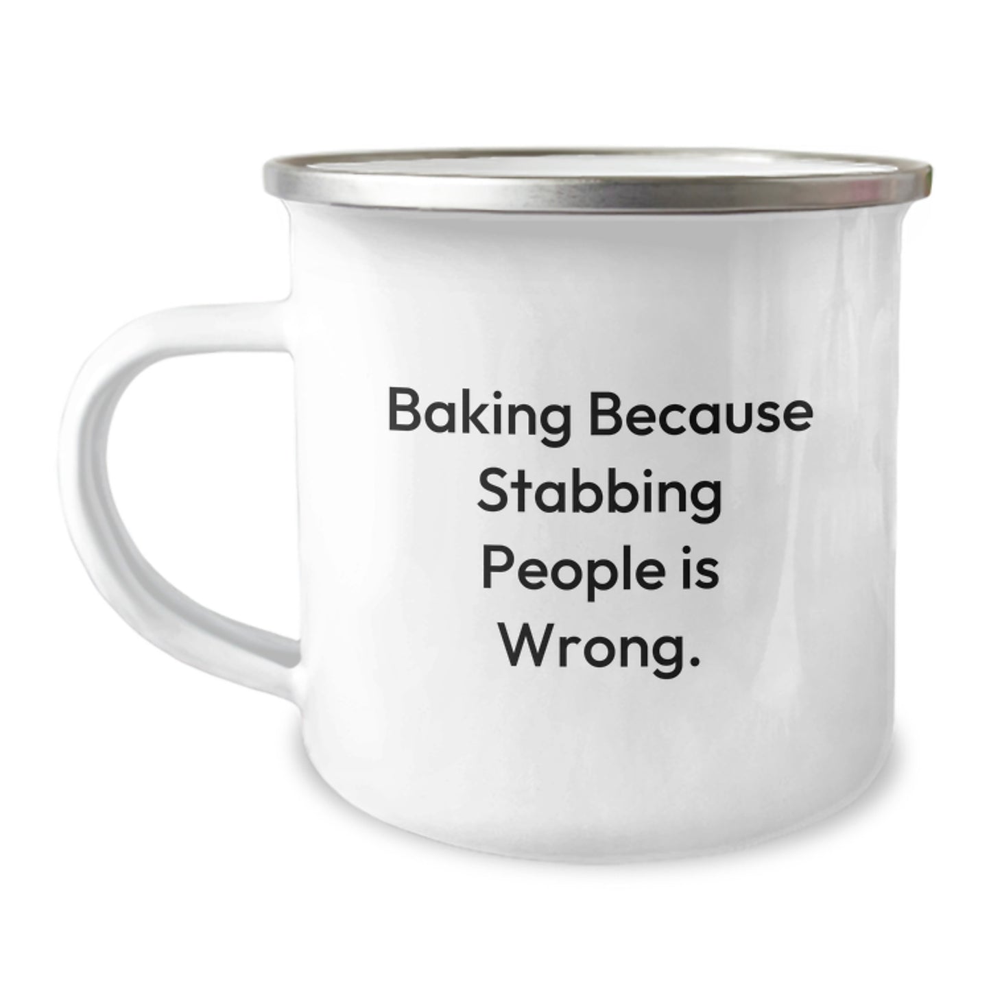 Funny Baking Gifts from Men for Women Christmas Unique Mugs, Baking Because Stabbing People Is Wrong. Camping Mug - Image 1