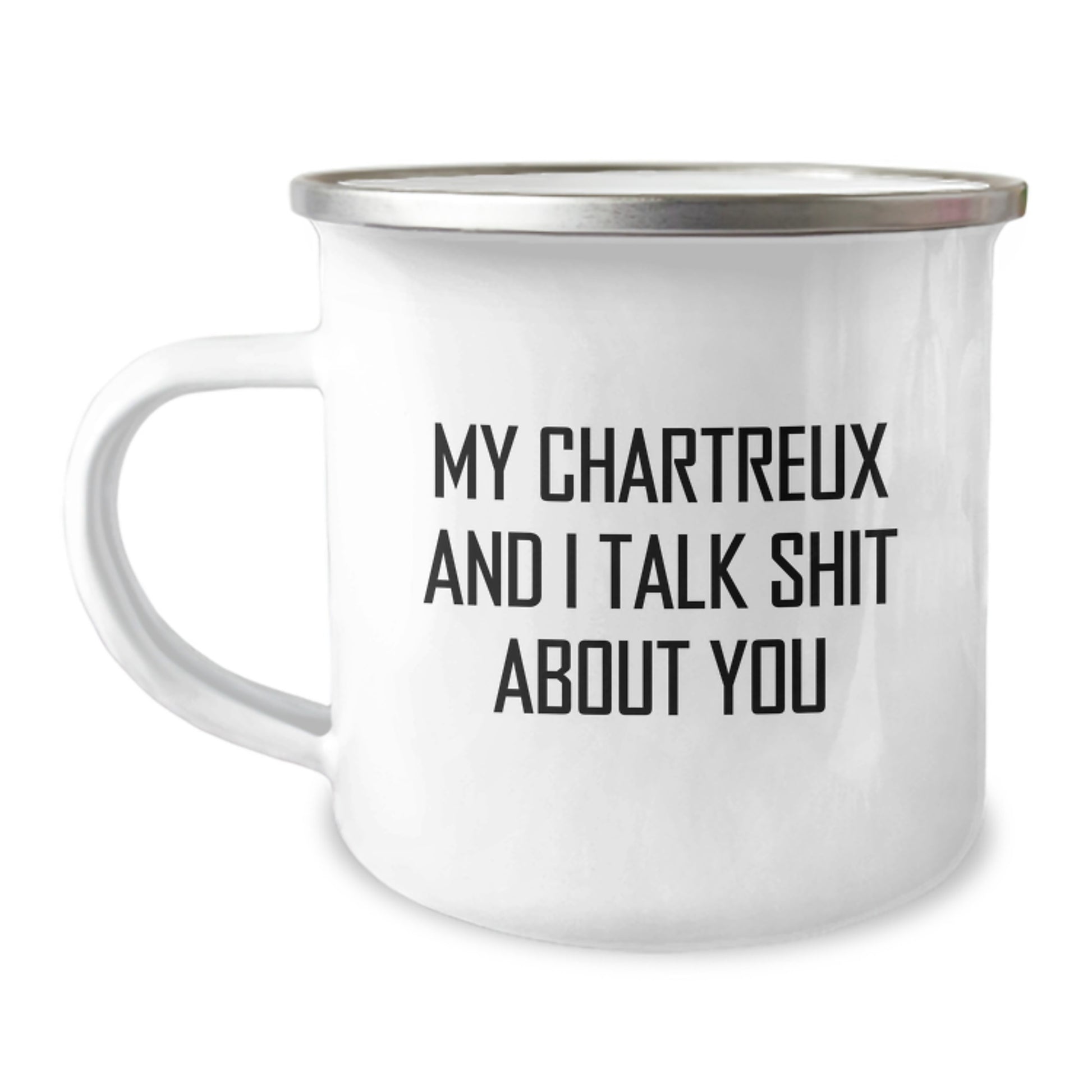 Funny Chartreux Cat Gifts for Dad's Camping Adventures, Unique Father's Day Unique Gifts from Men to Men, Camping Mug with Quote My Chartreux And I Talk Shit About You - Image 1