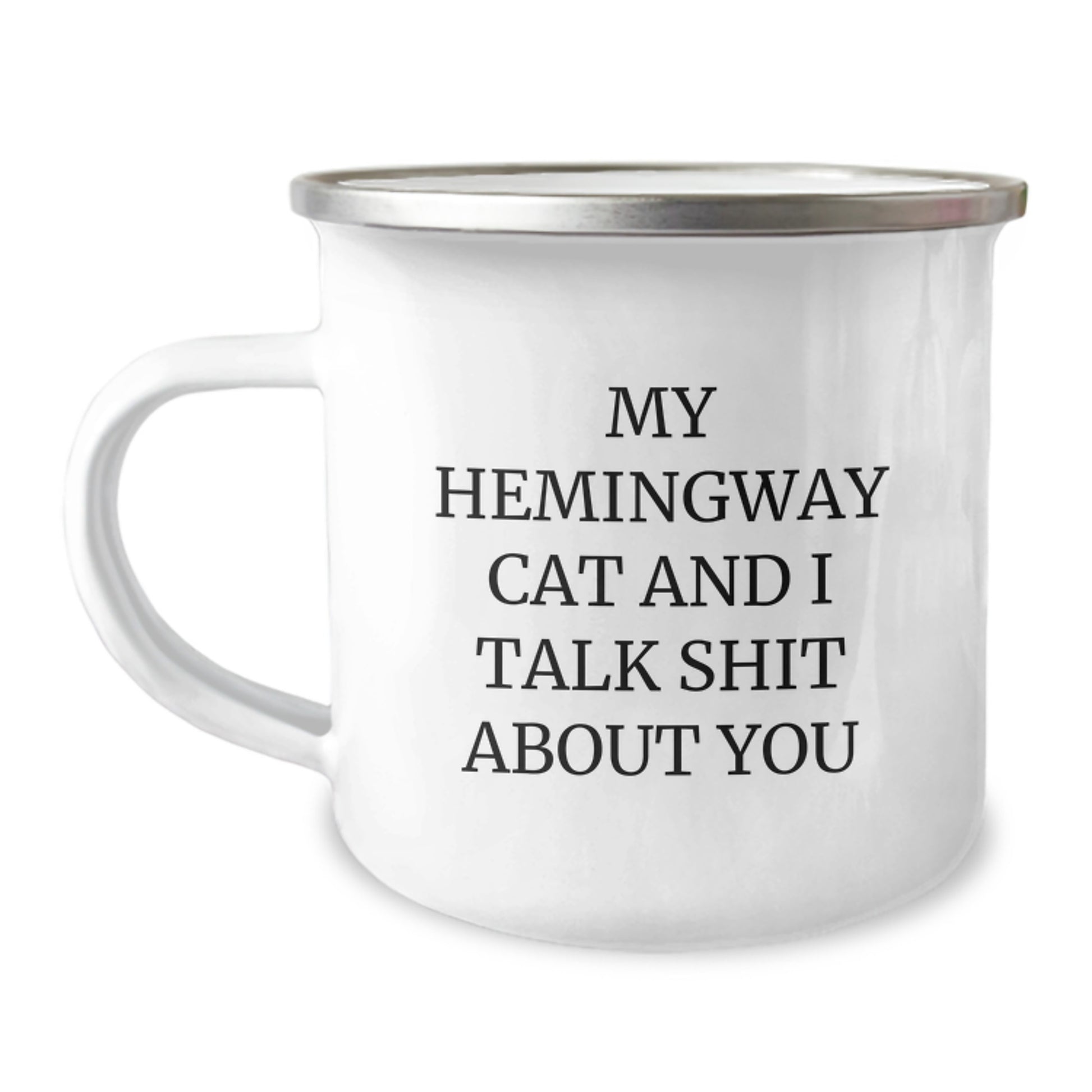 Funny Hemingway Cat Gifts for Women, Camping Mug with Quote My Hemingway Cat And I Talk Shit About You from Family - Image 1