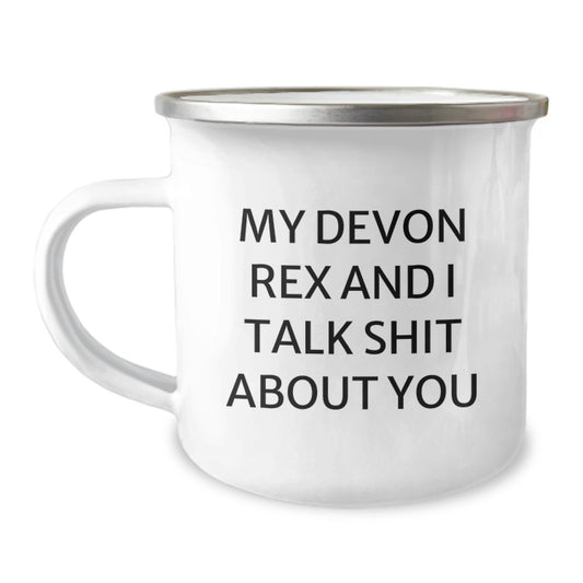 Devon Rex Cat Lover's Funny Camping Mug Gifts from Friends to Family - 'My Devon Rex And I Talk Shit About You' Christmas Unique - Image 1