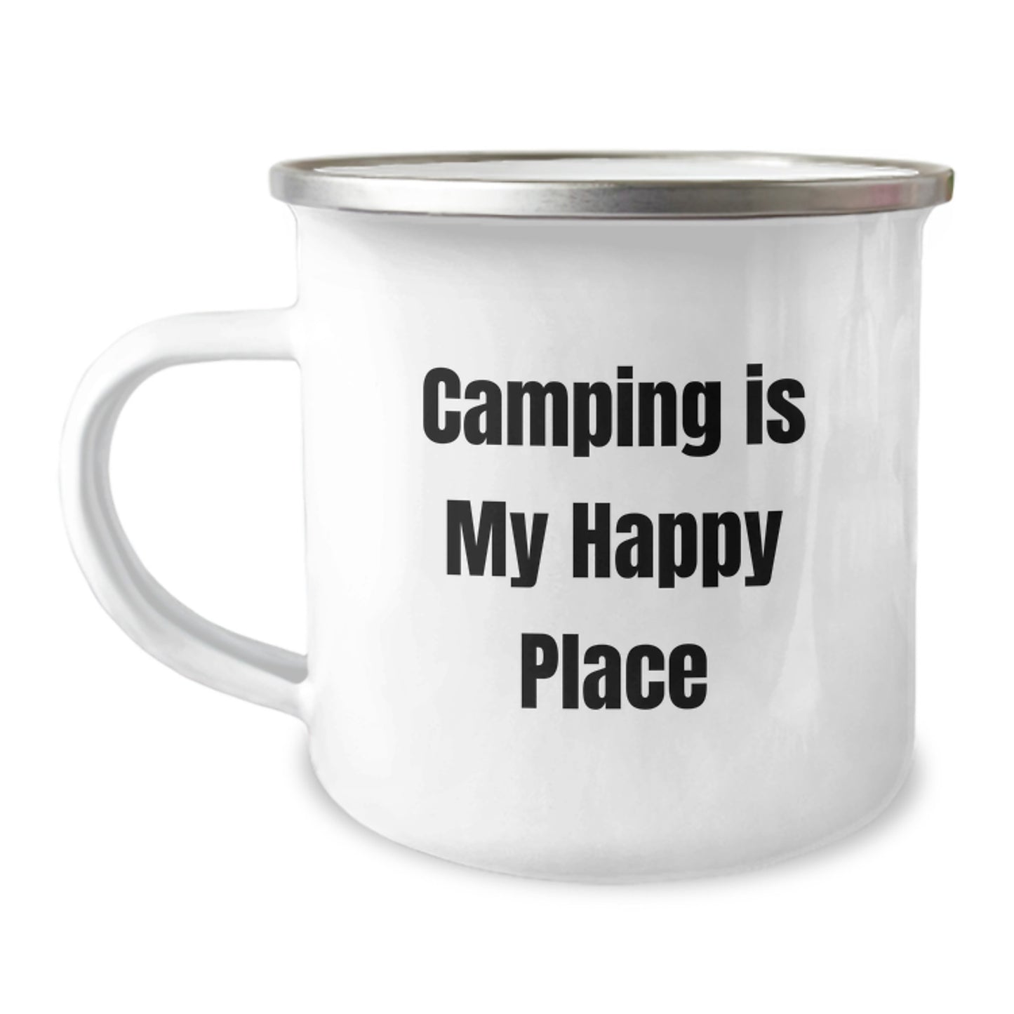Funny Camping Gifts from Men for Women on Mother's Day - Camping Mug with 'Camping Is My Happy Place' Quote, Stainless Steel with Enamel Finish - Image 1