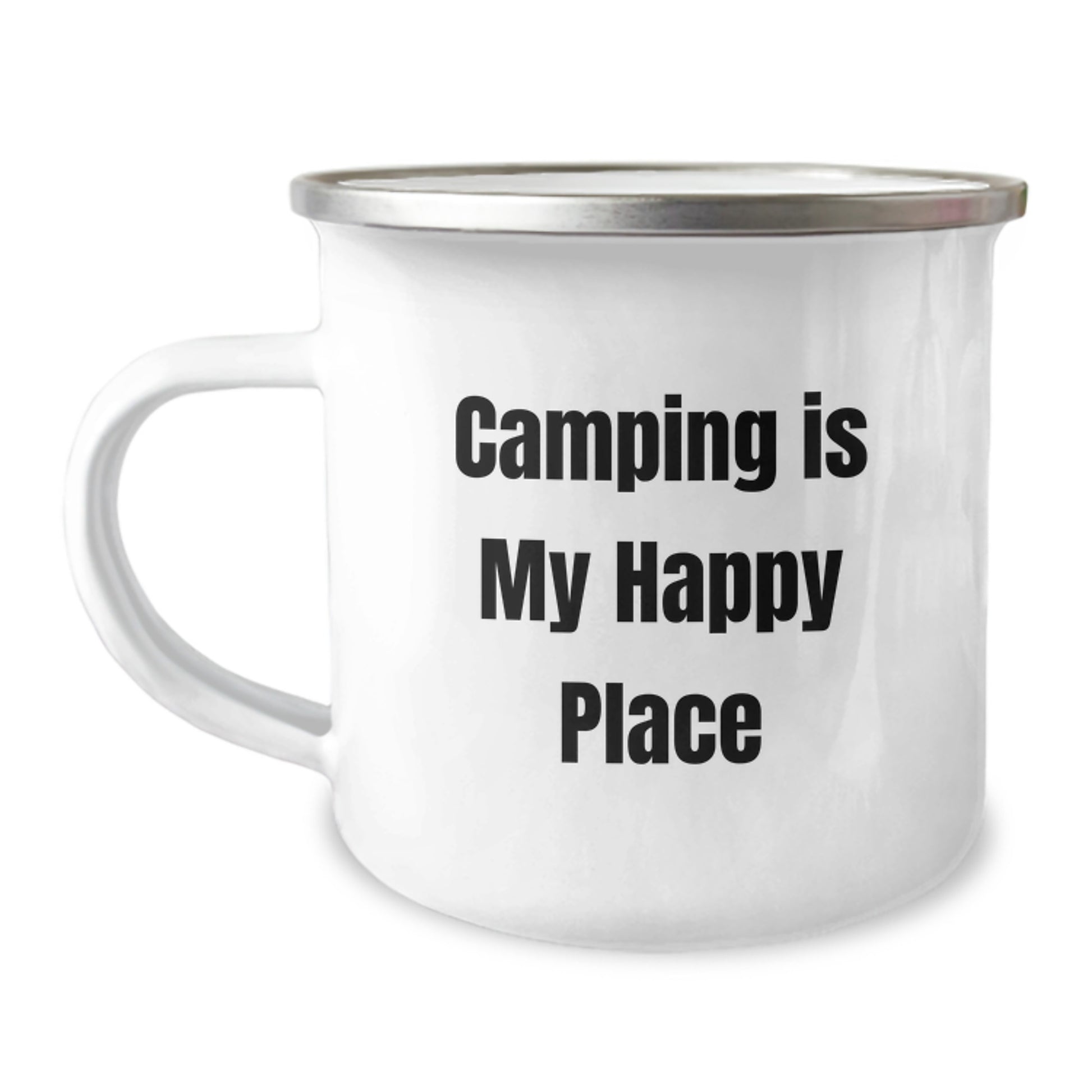 Funny Camping Gifts from Men for Women on Mother's Day - Camping Mug with 'Camping Is My Happy Place' Quote, Stainless Steel with Enamel Finish - Image 1