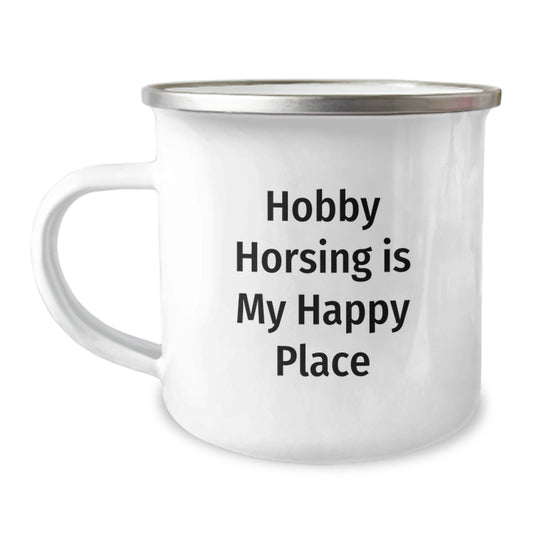 Hobby Horsing Camping Mug, Gifts from Friends for the Perfect Valentine's Unique Gifts, Inspirational 'Hobby Horsing Is My Happy Place' Stainless Steel - Image 1