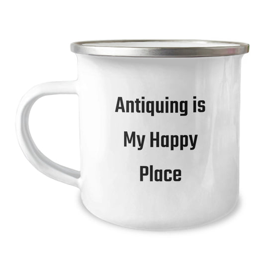 Funny Antiquing Gifts from Dad for Him - 'Antiquing Is My Happy Place' Camping Mug for Father's Day Unique Gifts - Image 1