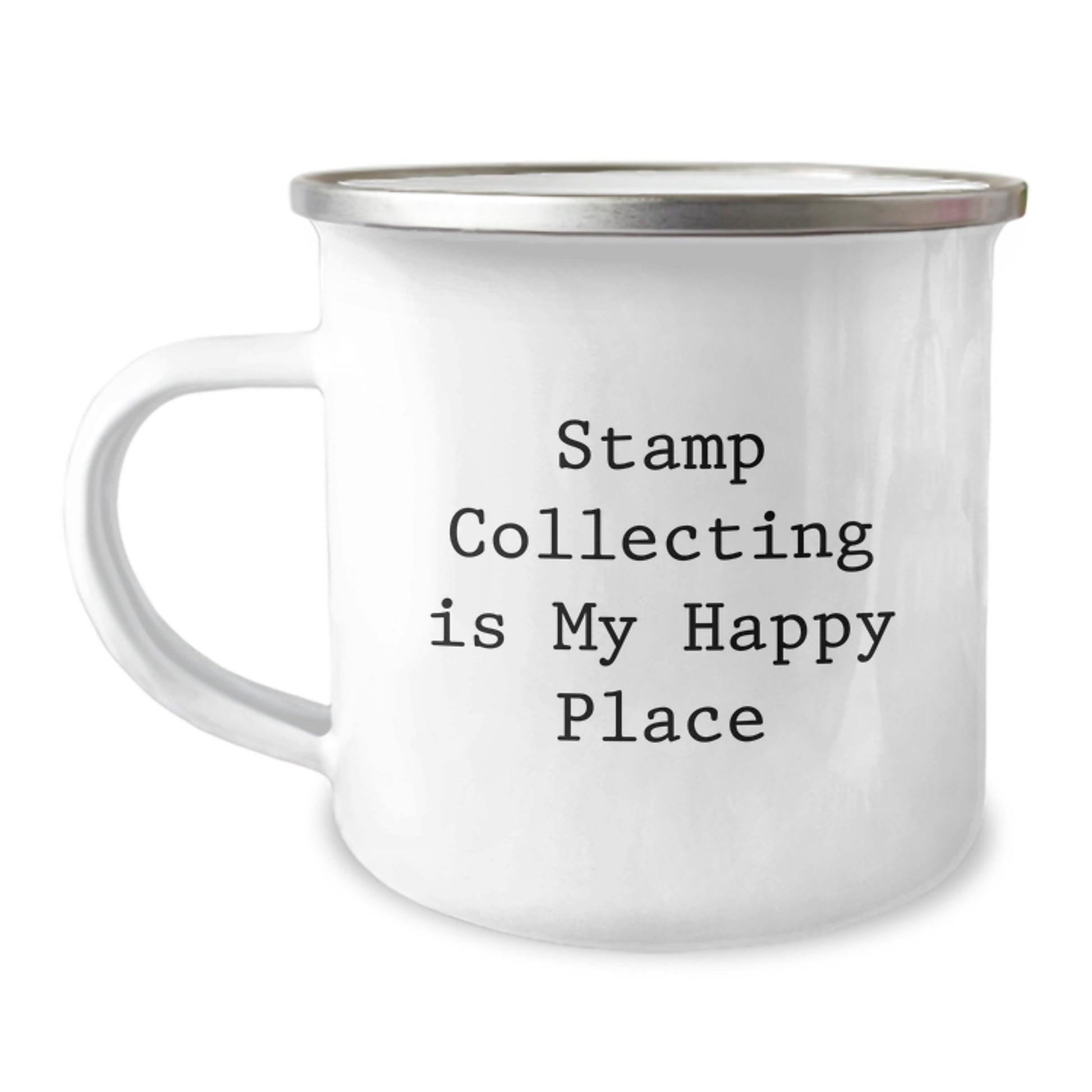 Stamp Collecting Enthusiasts Gifts for Men Stainless Steel Camping Mug Funny Quote 'Stamp Collecting Is My Happy Place' Christmas Unique - Image 1